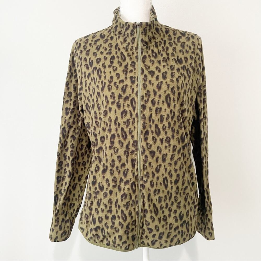 Old Navy active green leopard zip up fleece jacket size large athletic